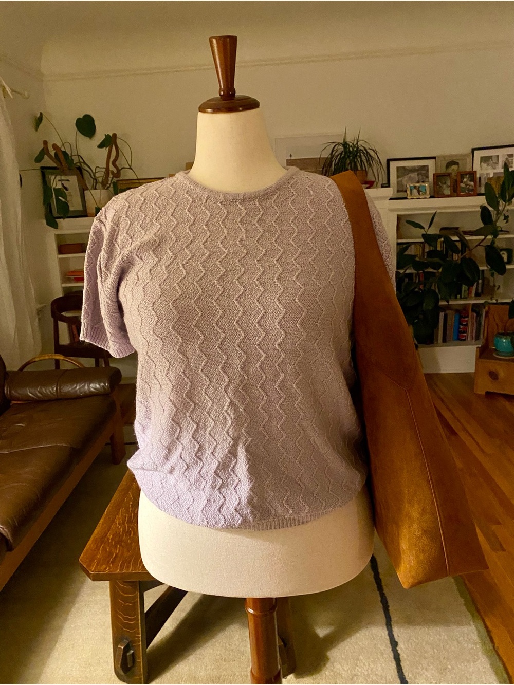 Carolyn Taylor 90s Vintage Lavender Knit Sweater Zig Zag Top Size M